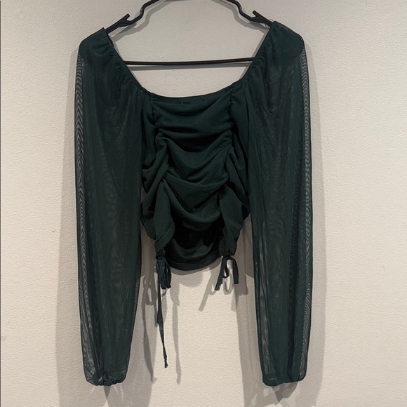 Inspired Hearts Dark Green Ruched Blouse - Picture 7 of 8